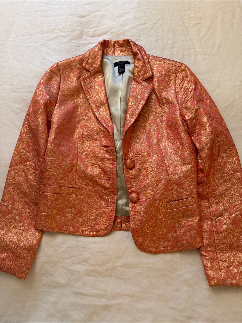 J.Crew collection Coral and Gold Paisley Metallic Blazer size 2